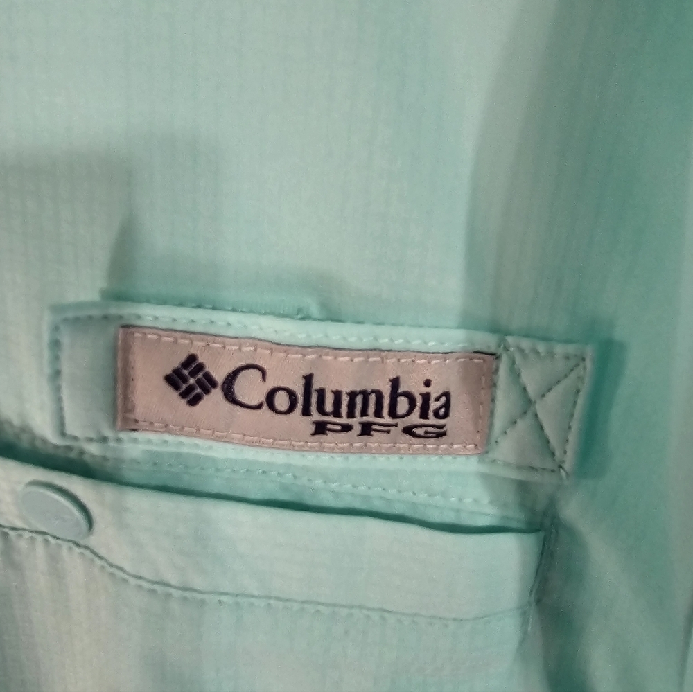 Columbia PFG Omni-Shade Short Sleeve Fishing Shirt Teal Blue Size L Outdoors - Picture 5 of 8